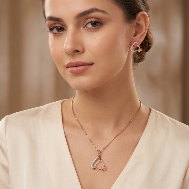 Serenity Triangle & Pearl Floral Pendant