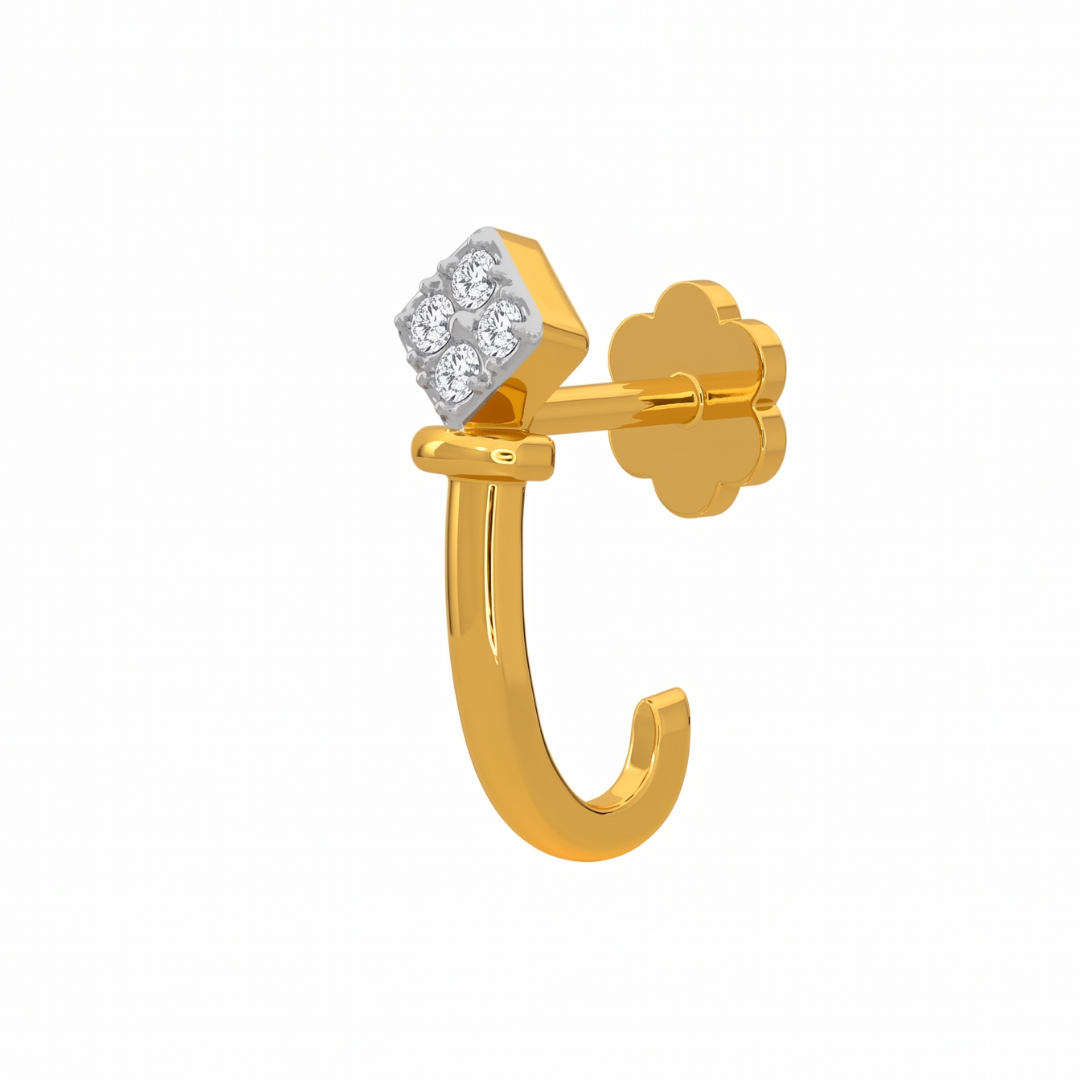 Square Cluster Diamond Gold Nose Pin