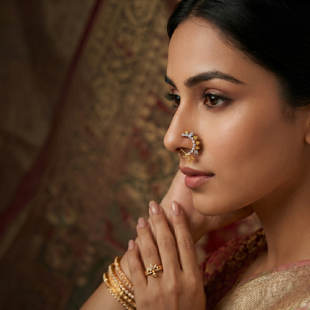 Traditional Maharashtrian Diamond Nath