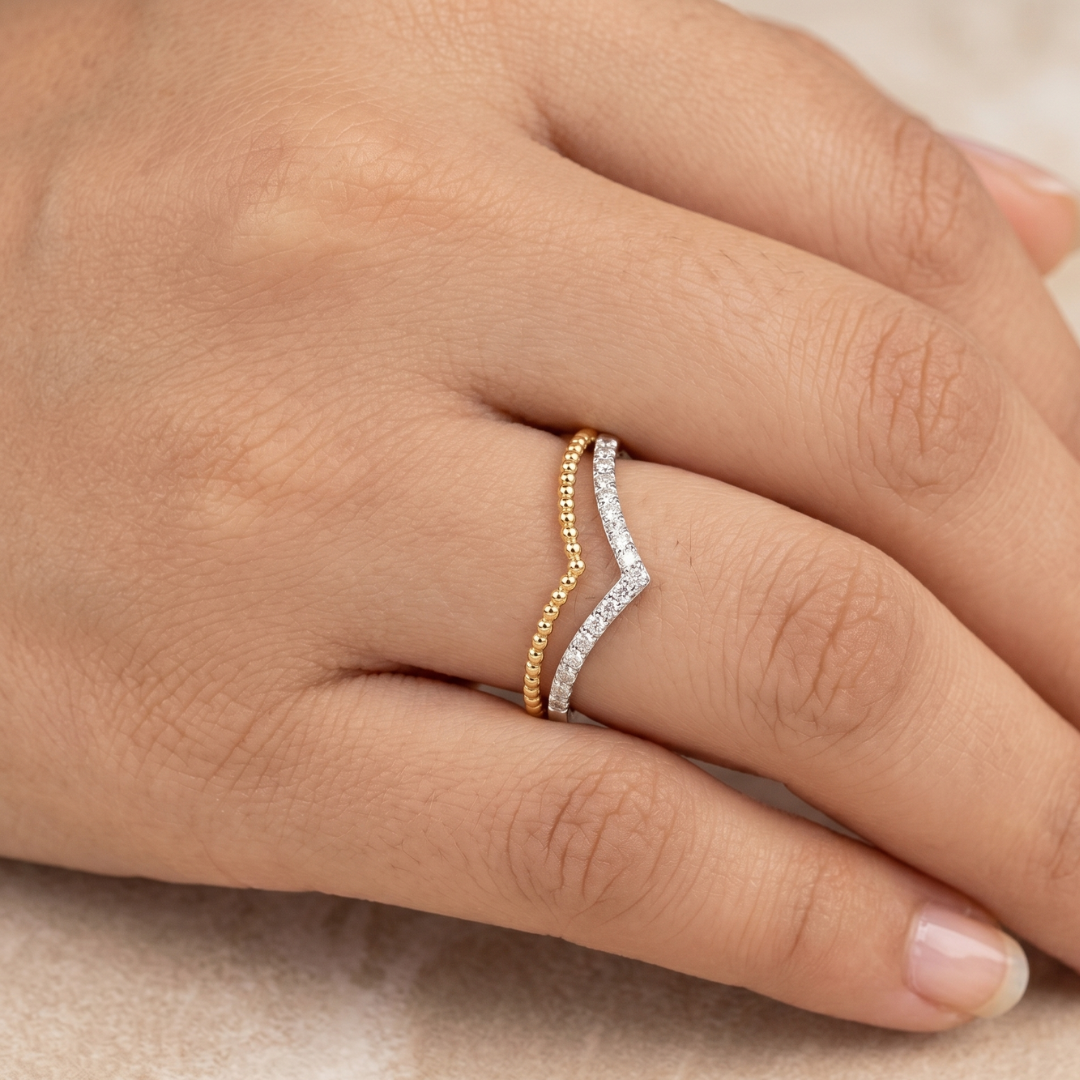 Two-Tone Chevron Wishbone Ring