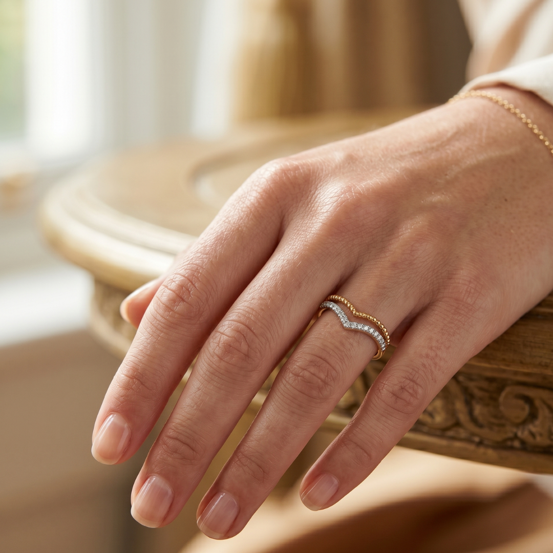 Two-Tone Chevron Wishbone Ring