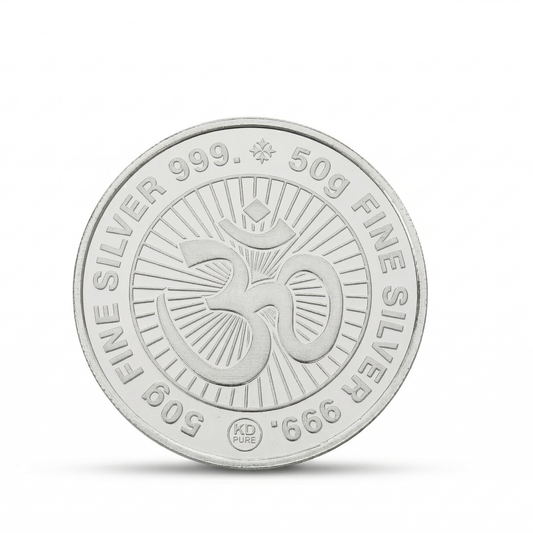 50g Silver Coin 999 Purity | Lakshmi Ganesh Shubh Labh Design | Pure Silver Coin for Diwali पूजा & Investment